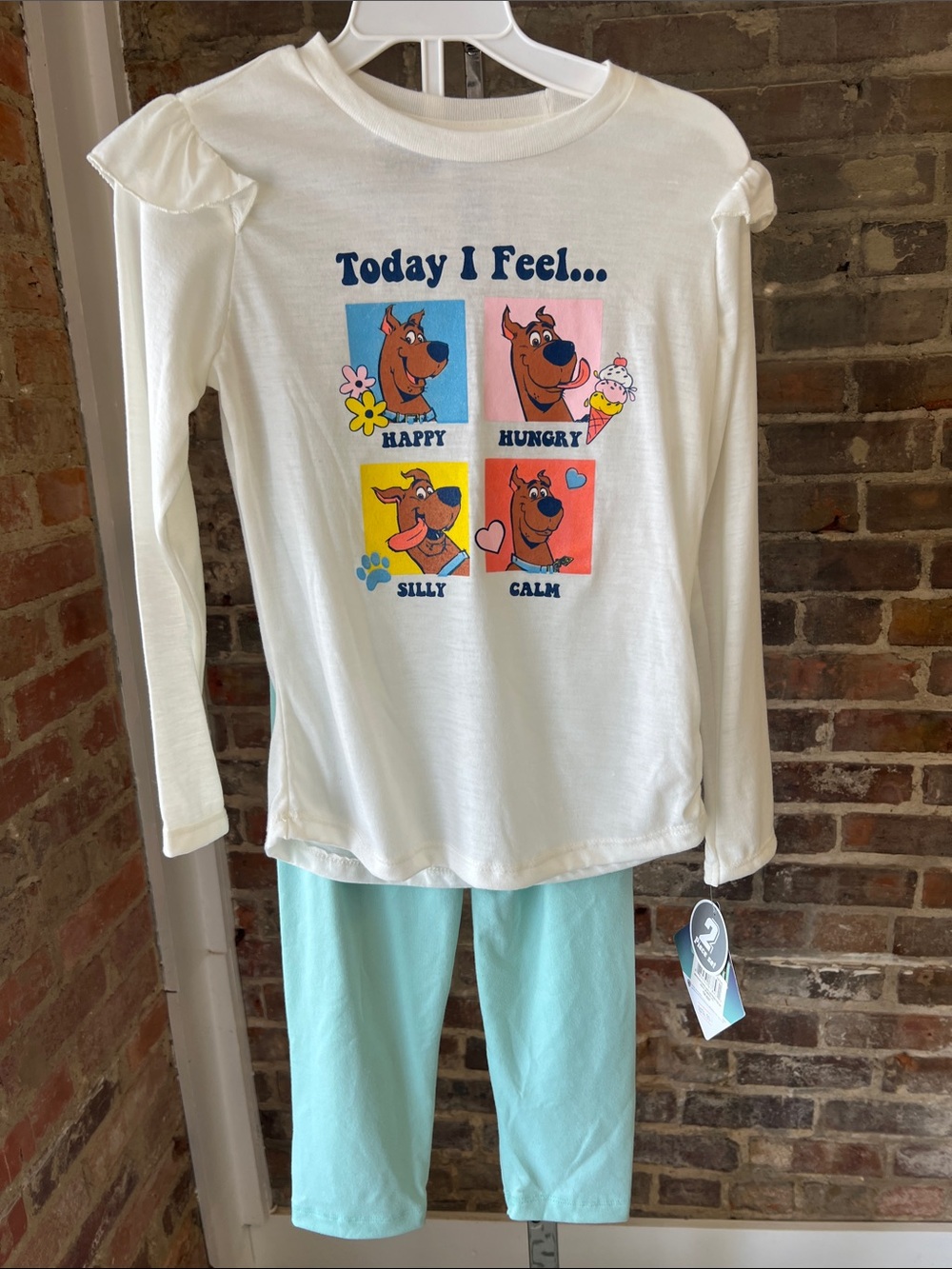 Kids Cream Scooby-Doo 'Today I Feel' Pajama Set - Blue Green Pants